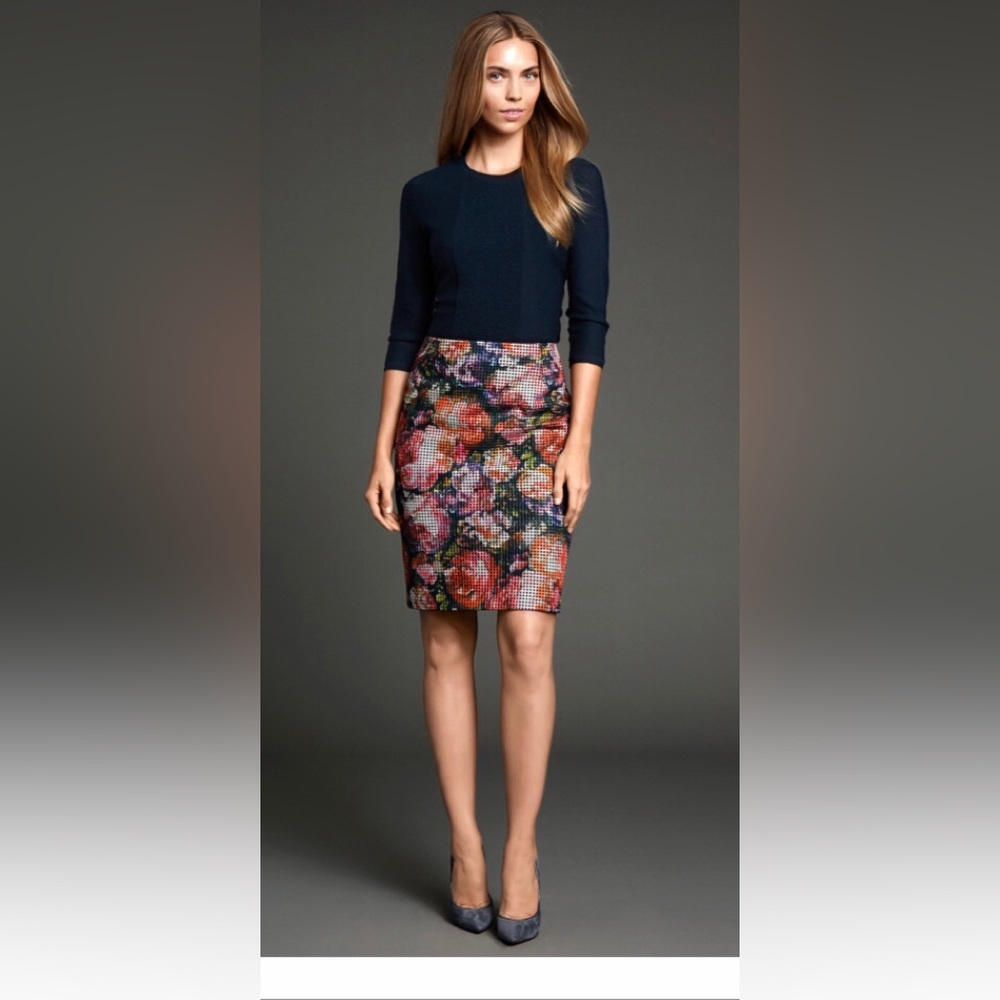 Worth Collection Black Floral Print Mesh Floral Slim Skirt New Size 6